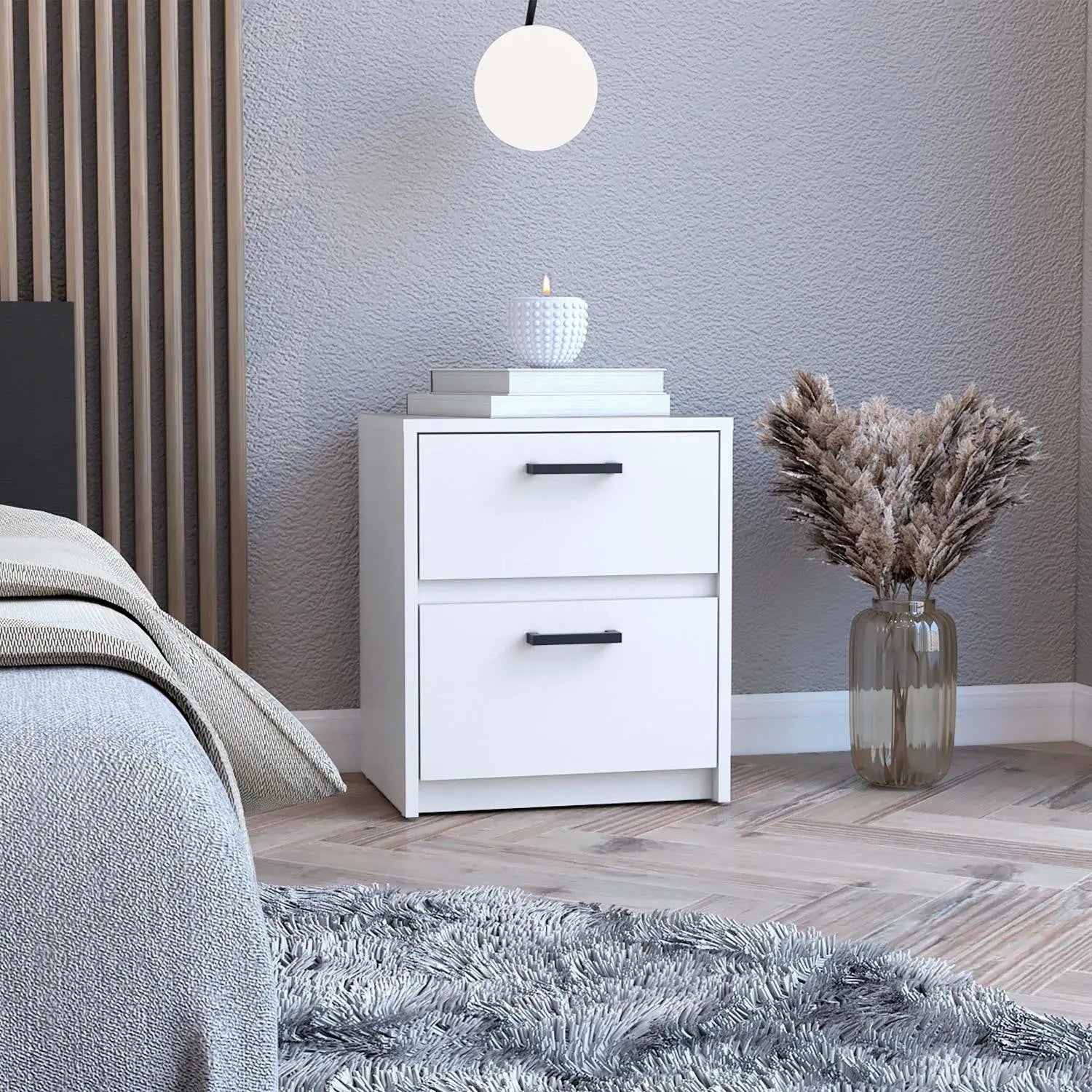 19" White Wood Two Drawer Nightstand Homeroots Bed & Bath