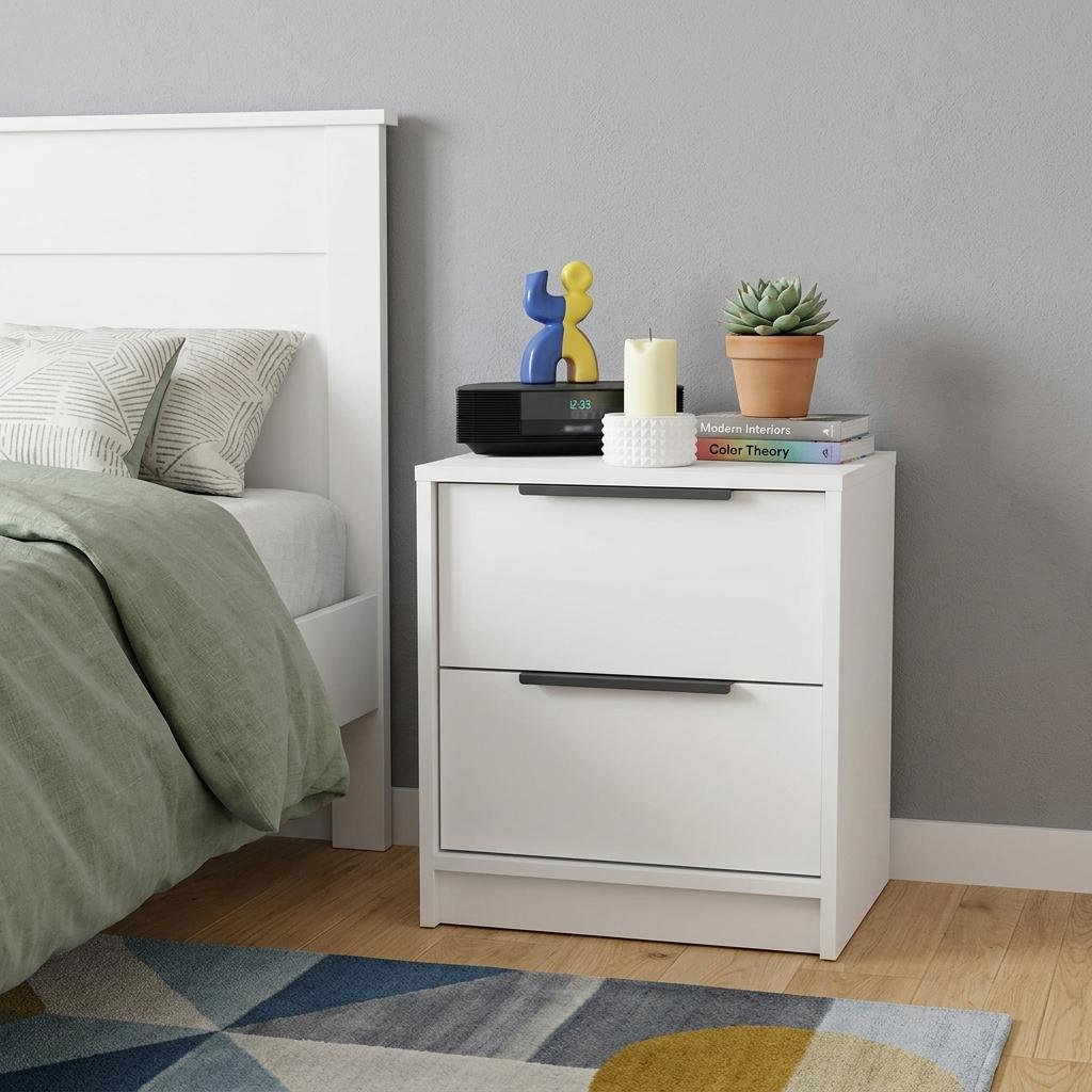 19" White Wood Two Drawer Nightstand Homeroots Bed & Bath