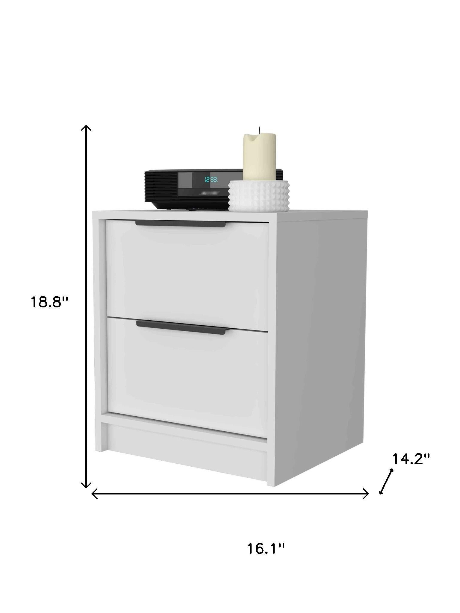 19" White Wood Two Drawer Nightstand Homeroots Bed & Bath