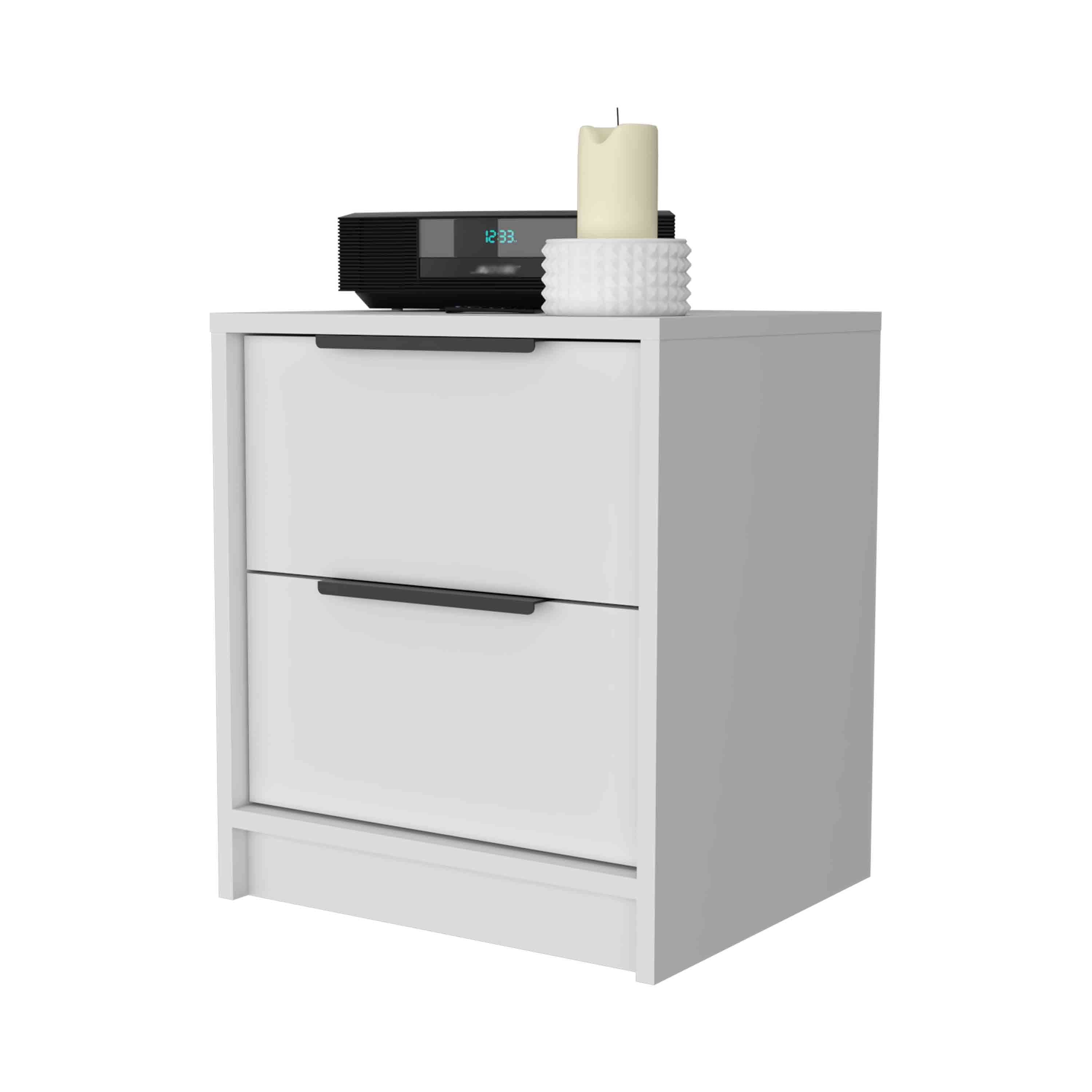 19" White Wood Two Drawer Nightstand Homeroots Bed & Bath