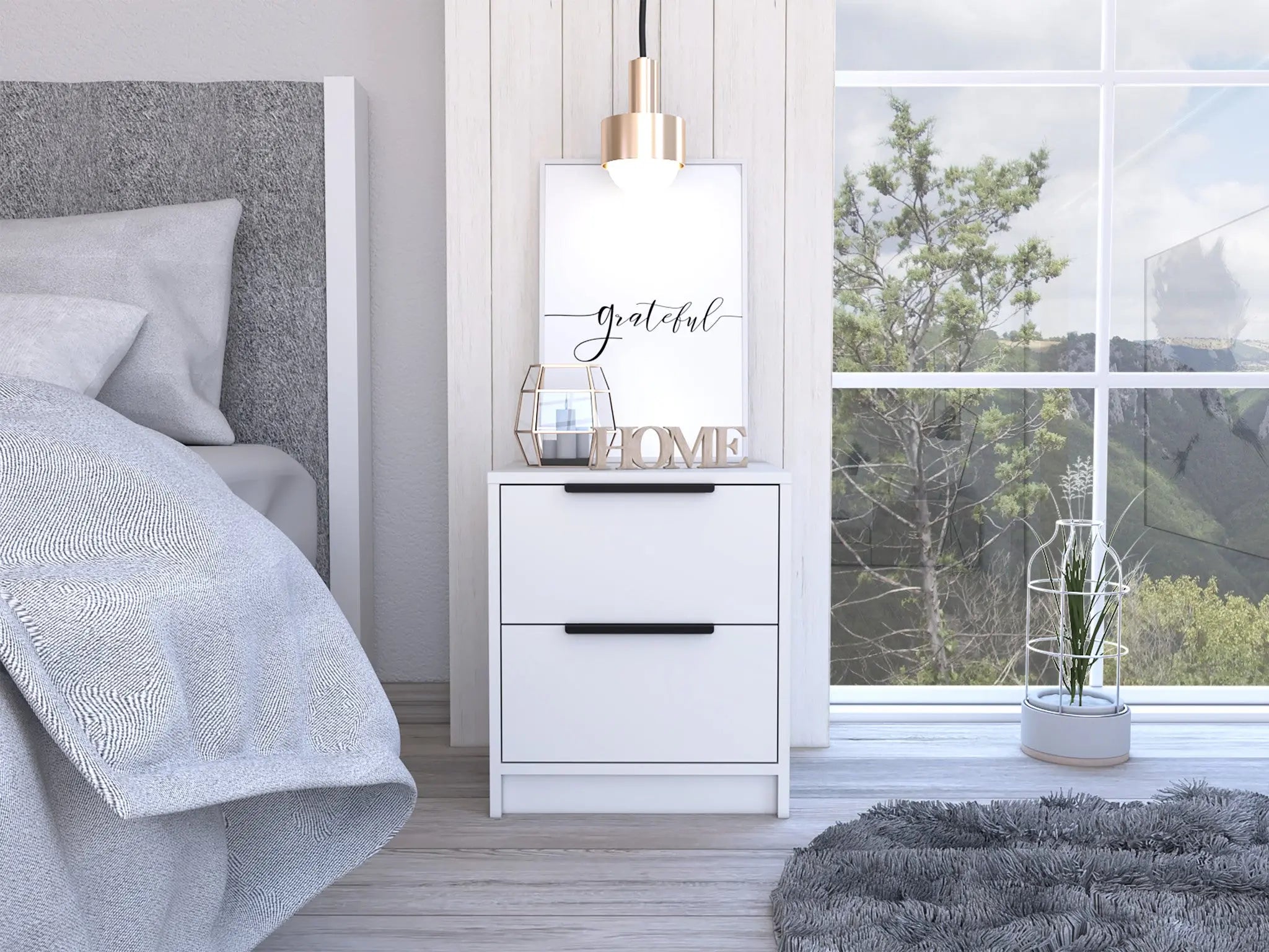 19" White Wood Two Drawer Nightstand Homeroots Bed & Bath