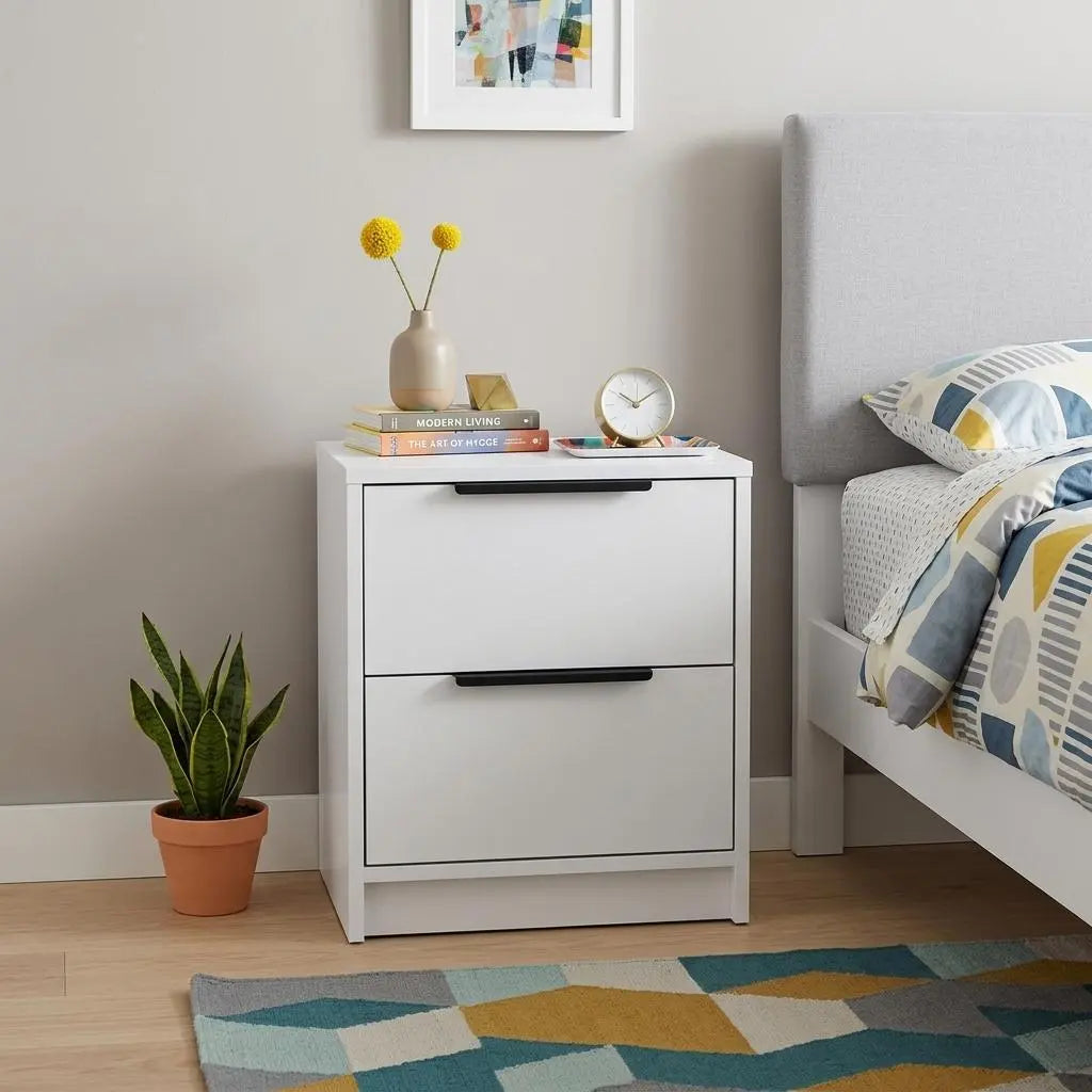 19" White Wood Two Drawer Nightstand Homeroots Bed & Bath