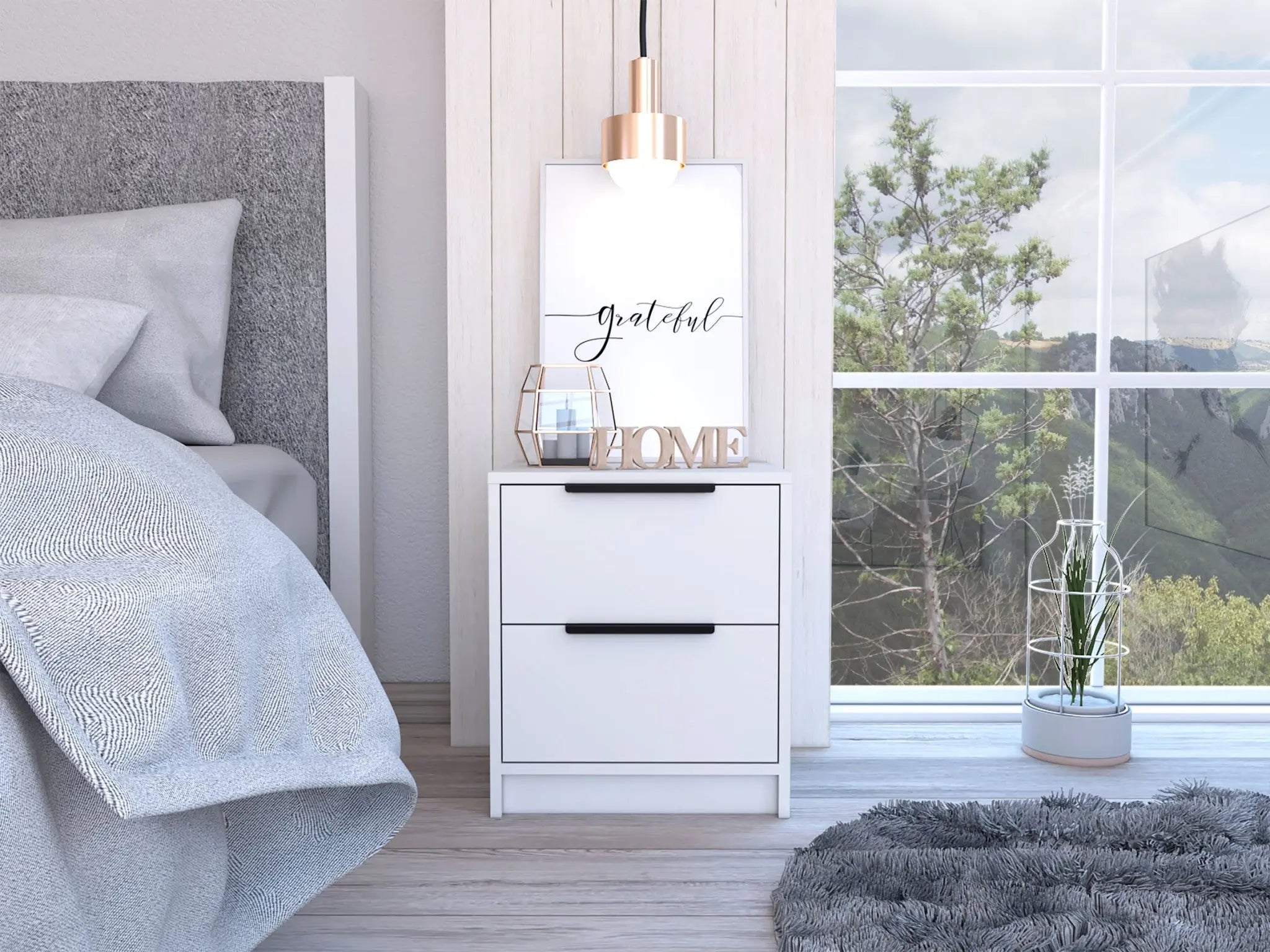 19" White Wood Two Drawer Nightstand Homeroots Bed & Bath