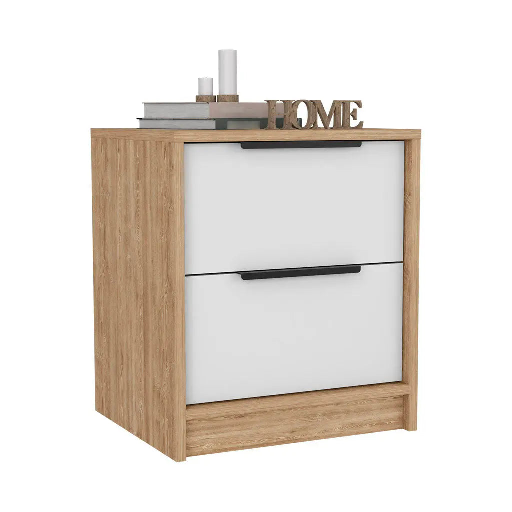 19" White Wood Two Drawer Nightstand Homeroots Bed & Bath