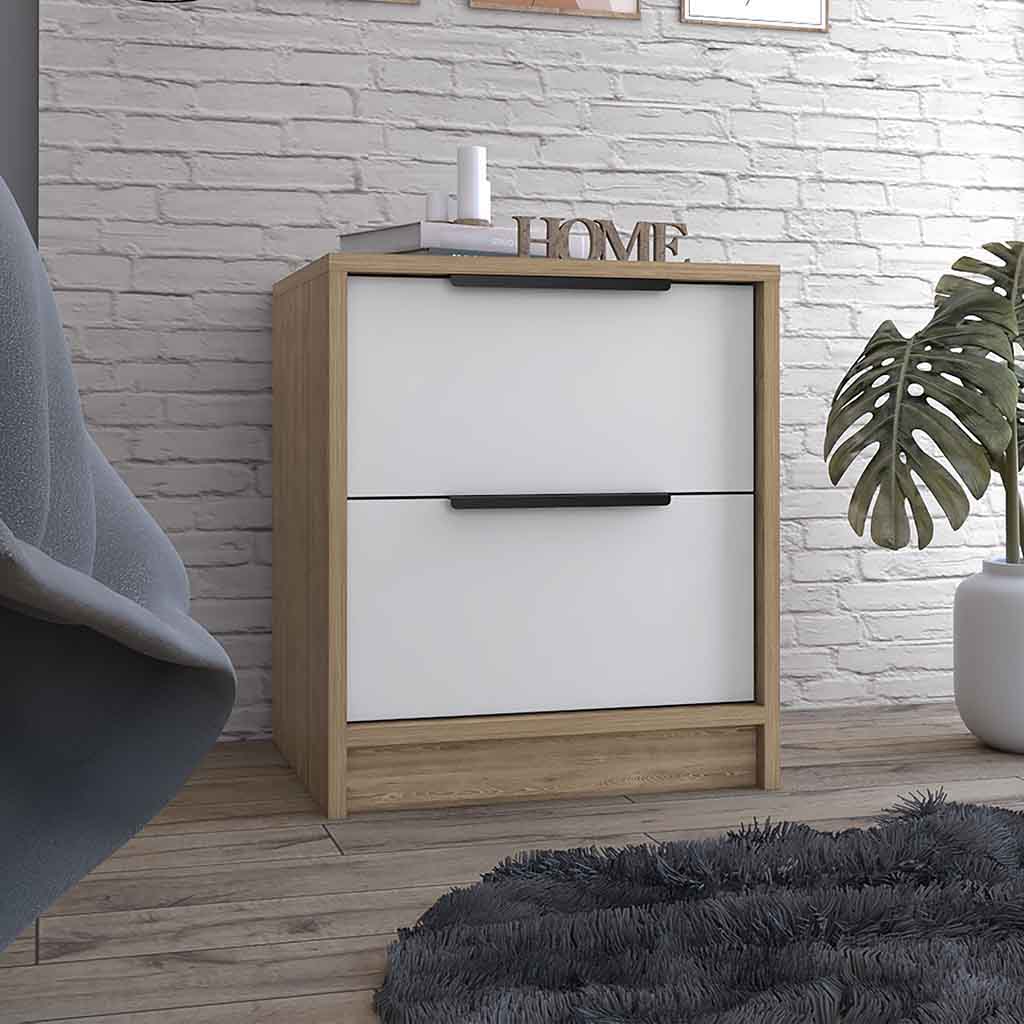 19" White Wood Two Drawer Nightstand Homeroots Bed & Bath