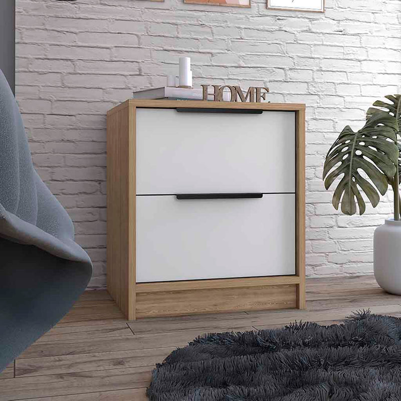 19" White Wood Two Drawer Nightstand Homeroots Bed & Bath