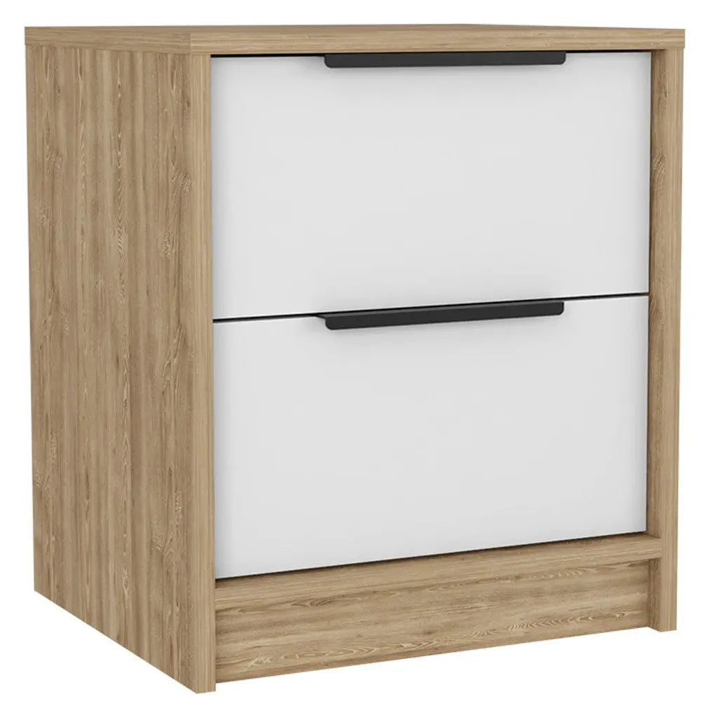 19" White Wood Two Drawer Nightstand Homeroots Bed & Bath