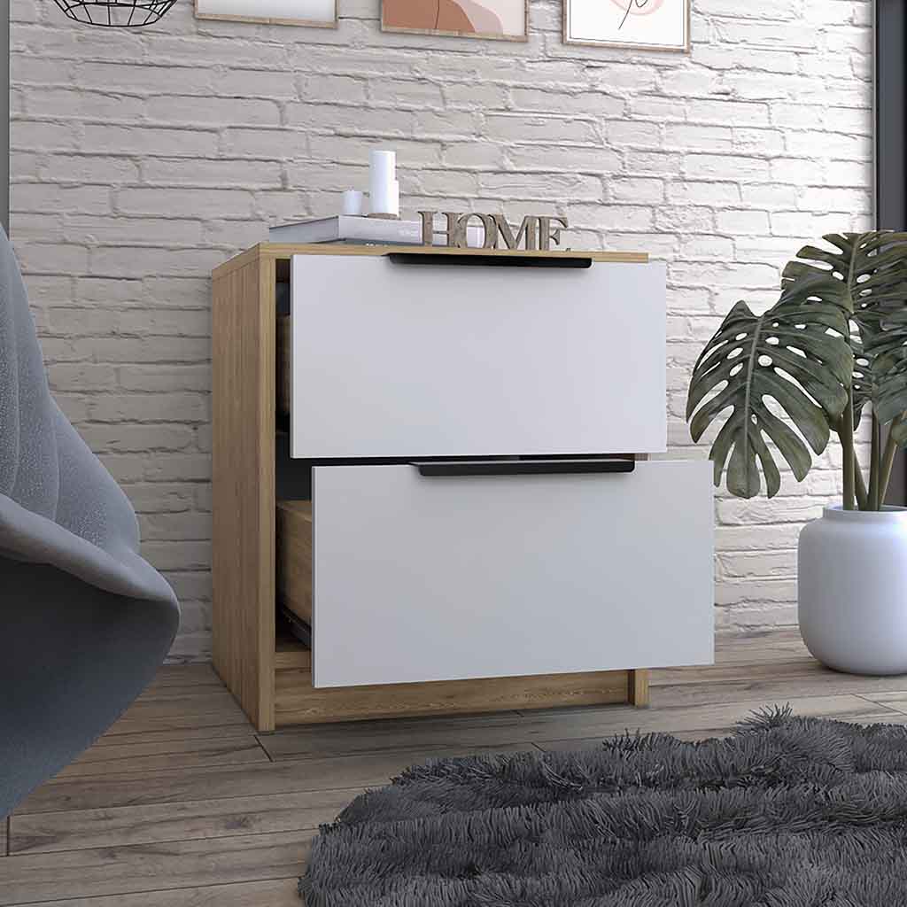19" White Wood Two Drawer Nightstand Homeroots Bed & Bath