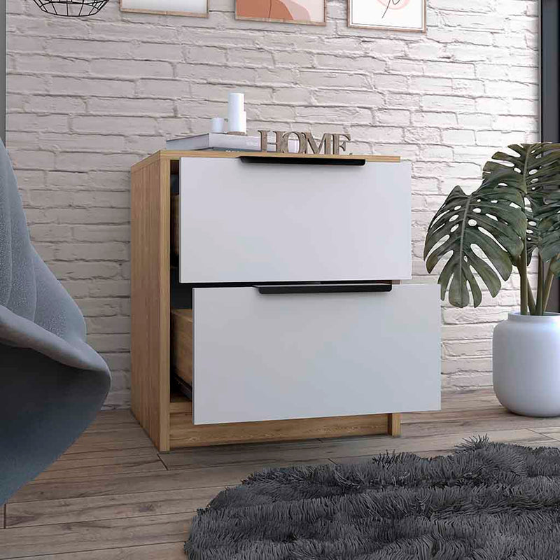 19" White Wood Two Drawer Nightstand Homeroots Bed & Bath