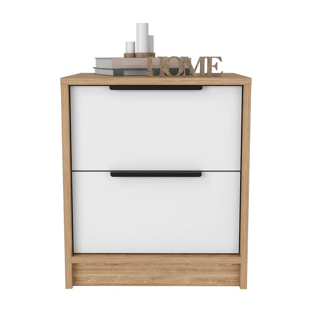 19" White Wood Two Drawer Nightstand Homeroots Bed & Bath