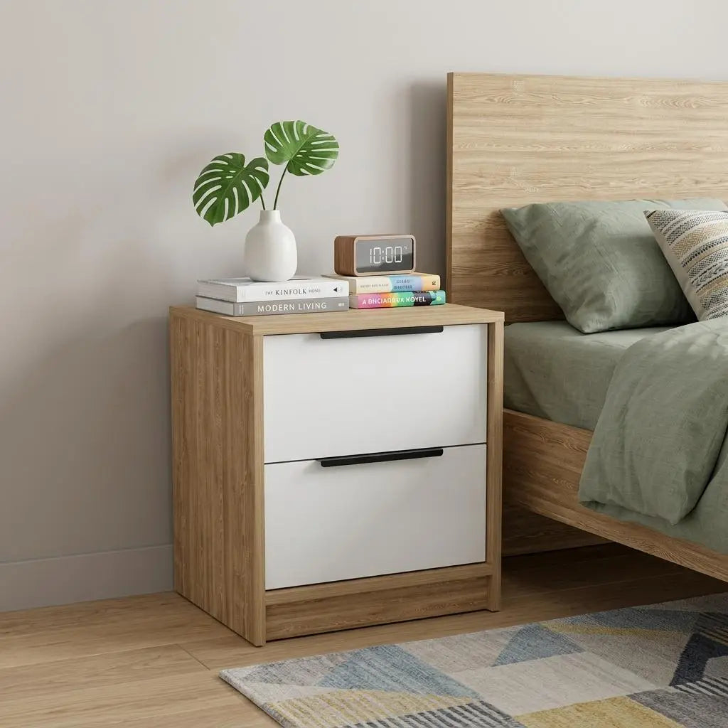 19" White Wood Two Drawer Nightstand Homeroots Bed & Bath