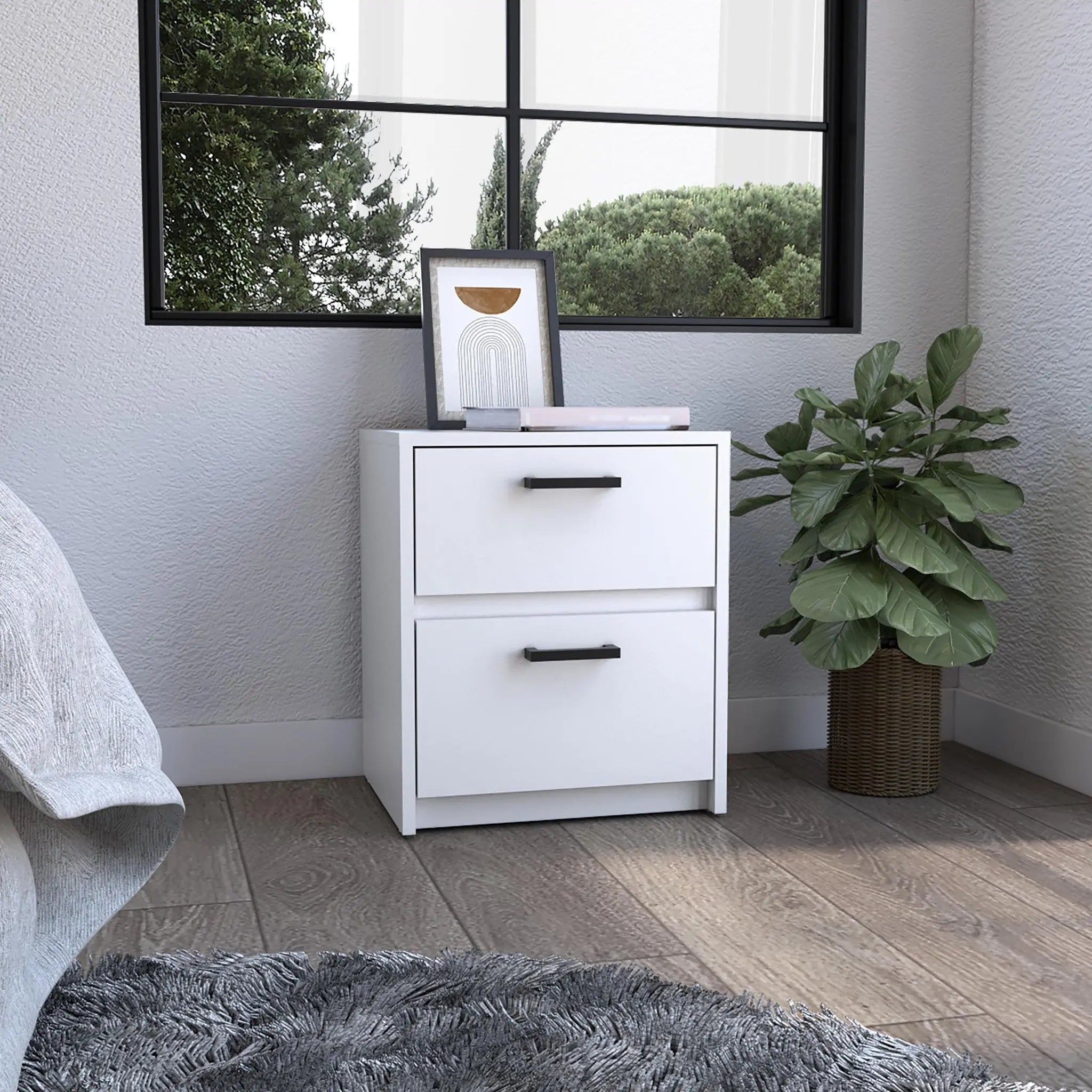 19" White Wood Two Drawer Nightstand Homeroots Bed & Bath