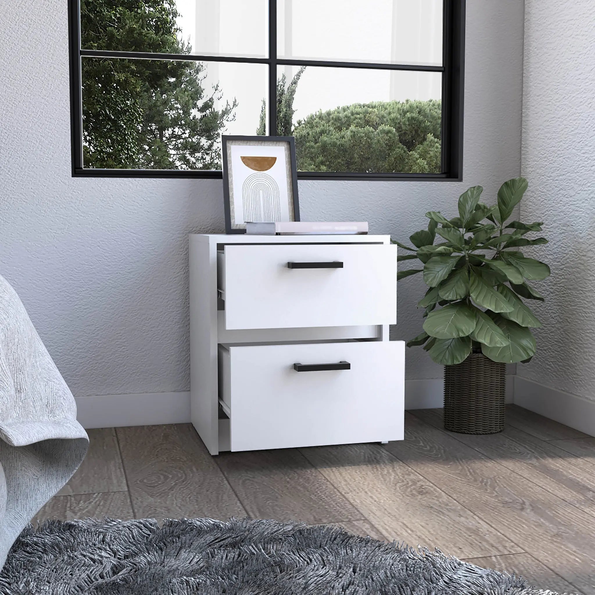 19" White Wood Two Drawer Nightstand Homeroots Bed & Bath