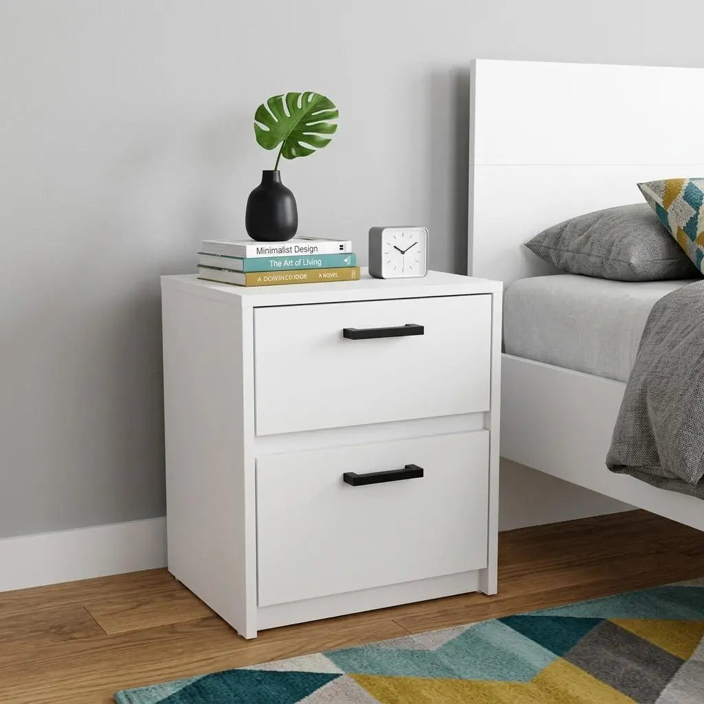 19" White Wood Two Drawer Nightstand Homeroots Bed & Bath