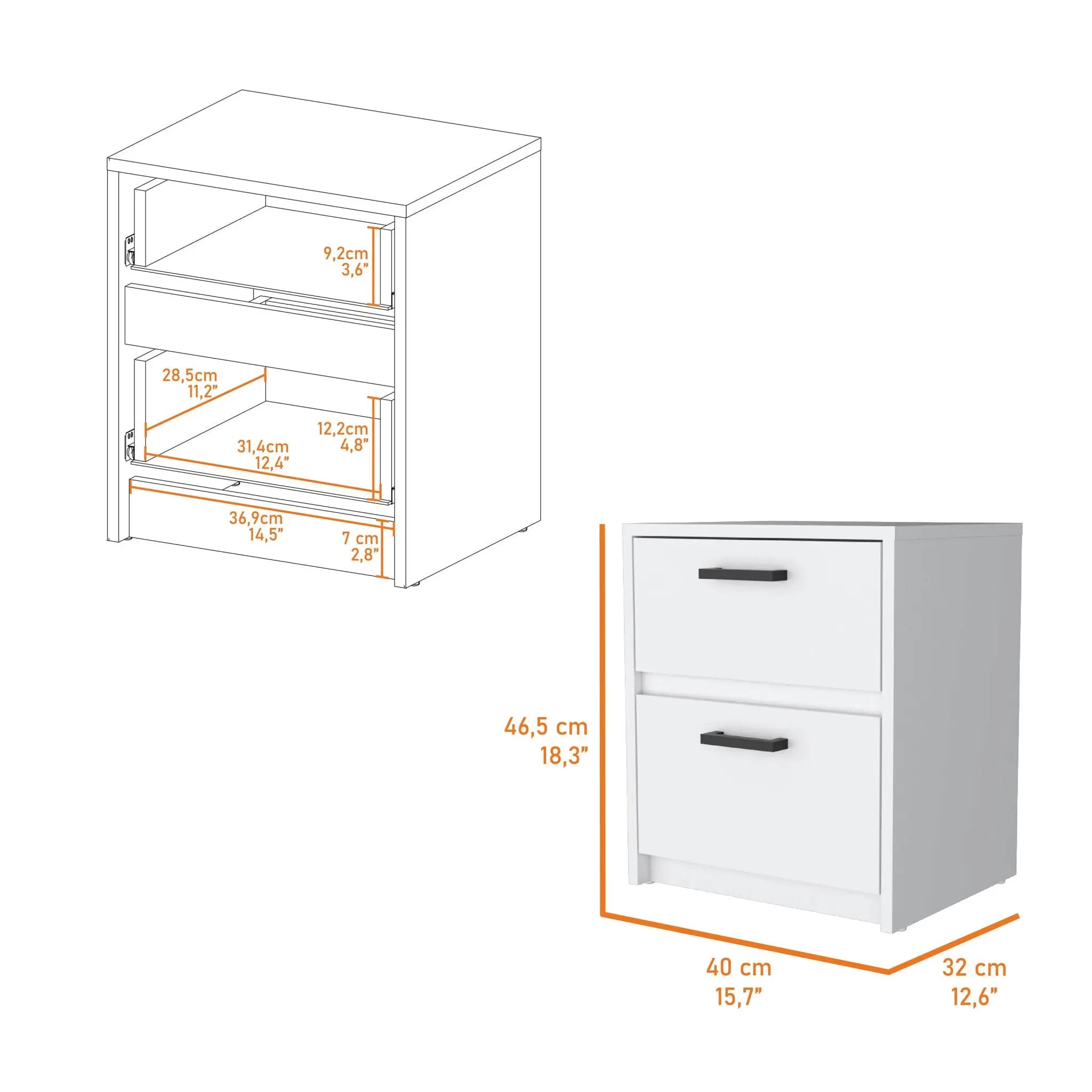 19" White Wood Two Drawer Nightstand with Integrated Tech Homeroots Bed & Bath