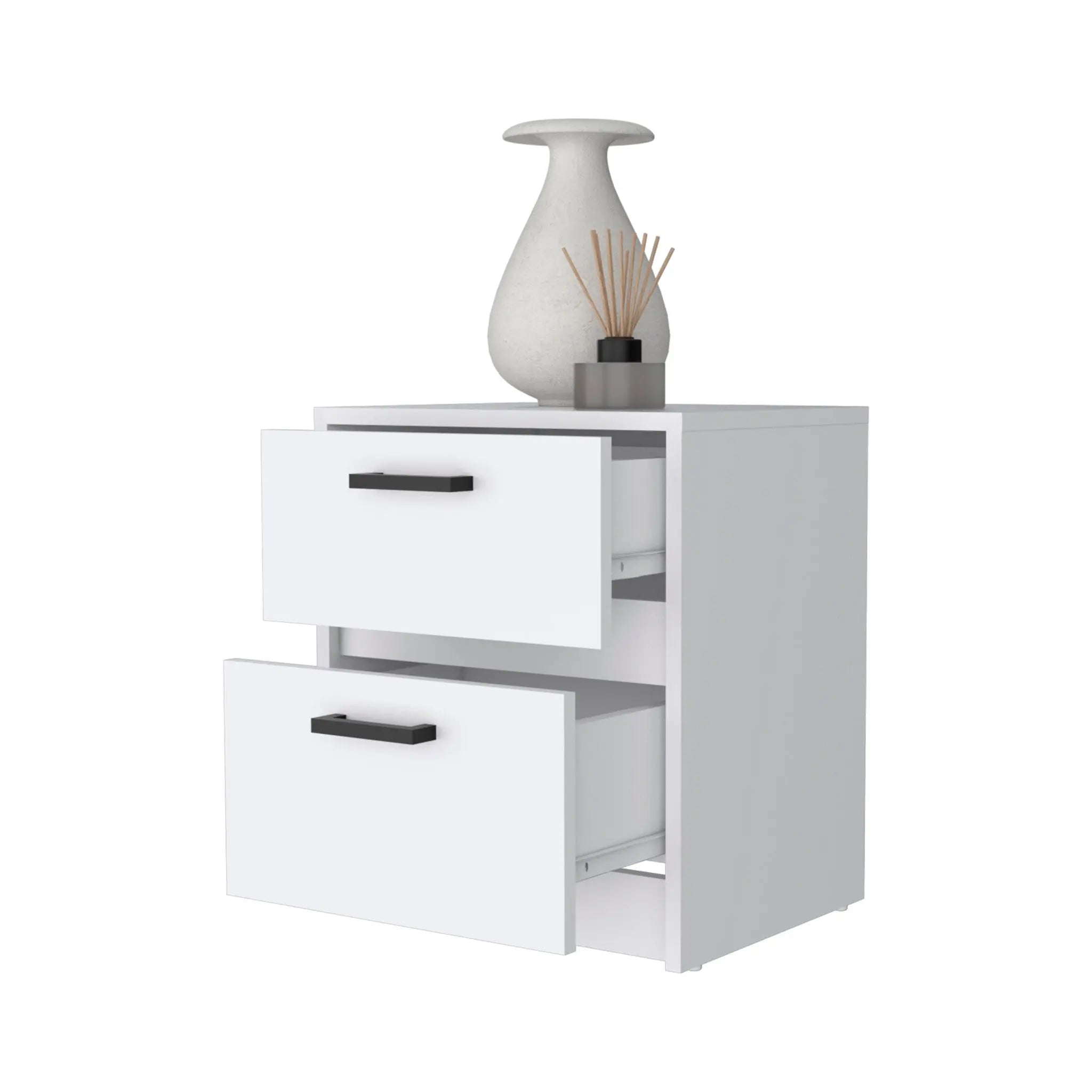 19" White Wood Two Drawer Nightstand with Integrated Tech Homeroots Bed & Bath