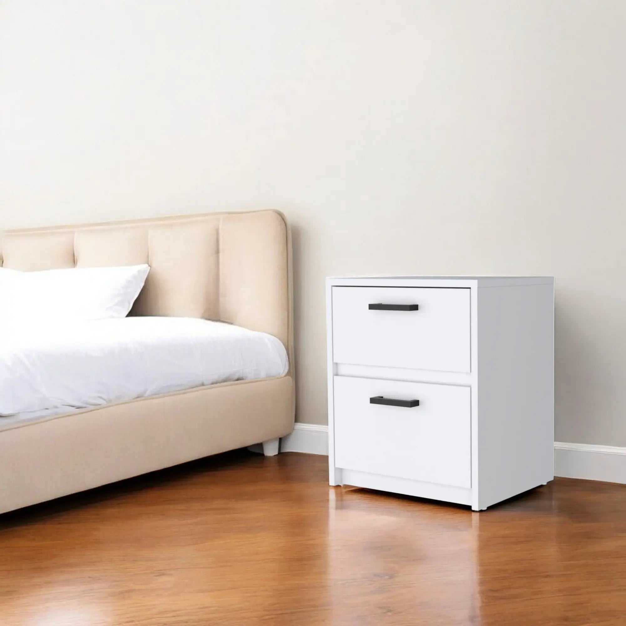 19" White Wood Two Drawer Nightstand with Integrated Tech Homeroots Bed & Bath