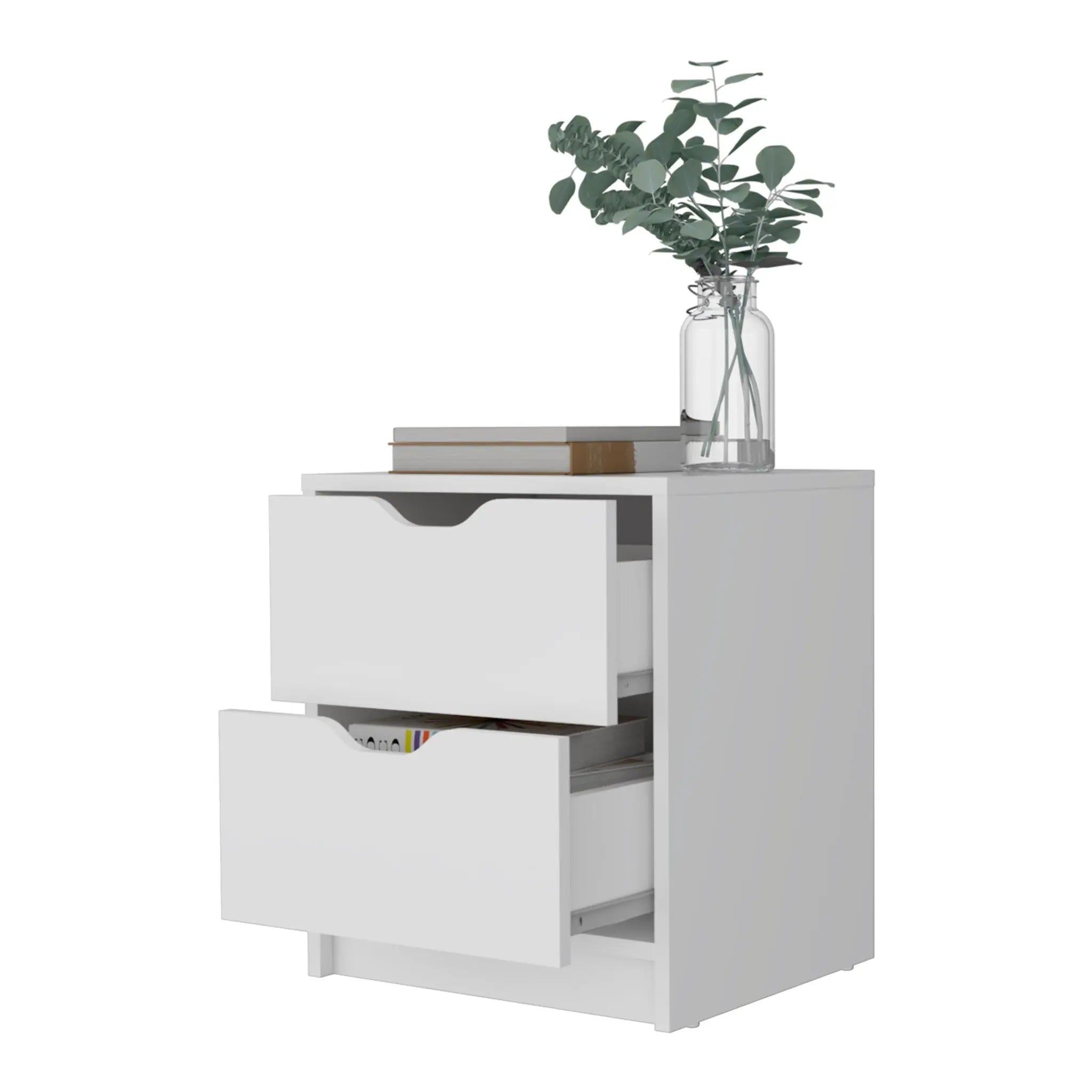 19" White Wood Two Drawer Nightstand with Integrated Tech Homeroots Bed & Bath
