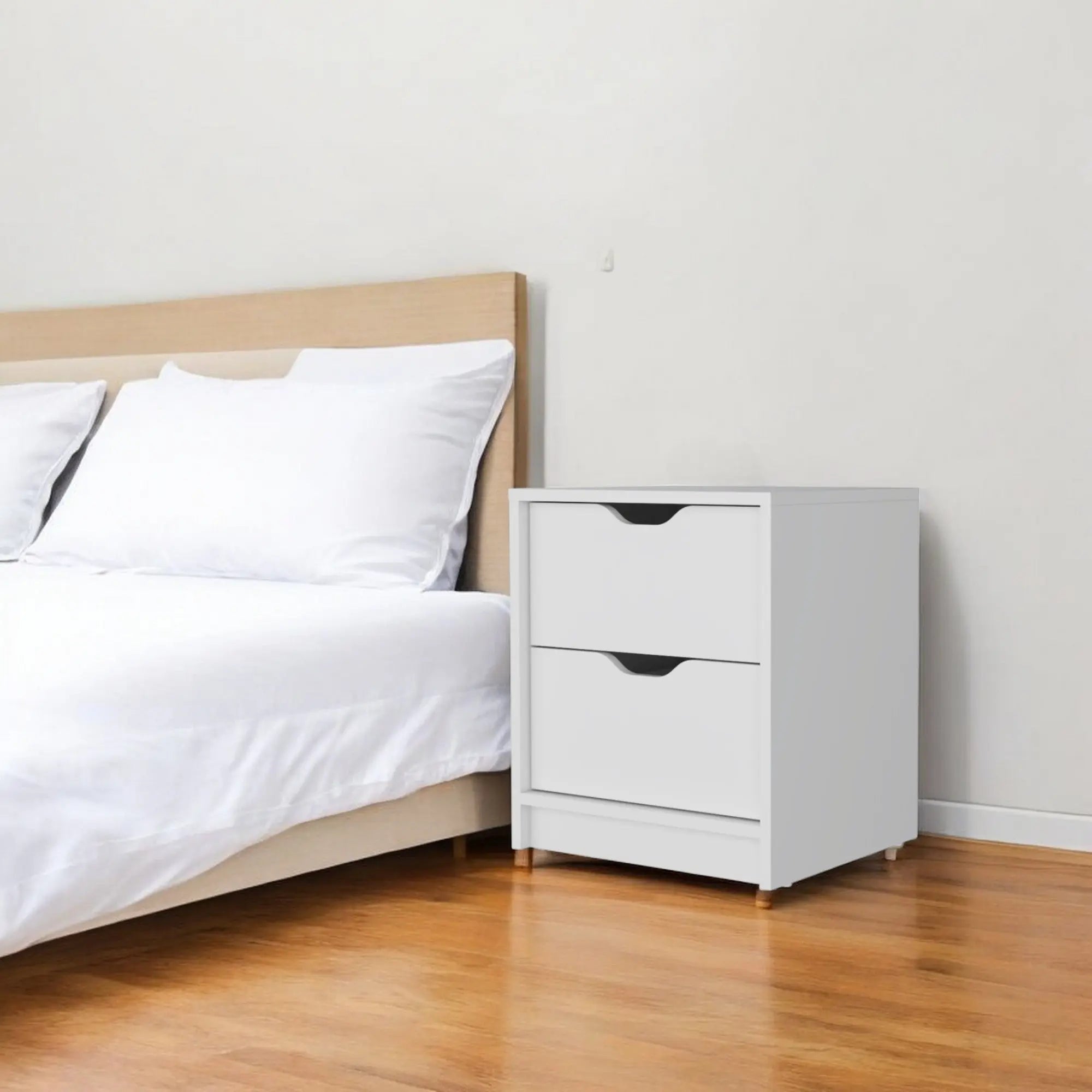 19" White Wood Two Drawer Nightstand with Integrated Tech Homeroots Bed & Bath
