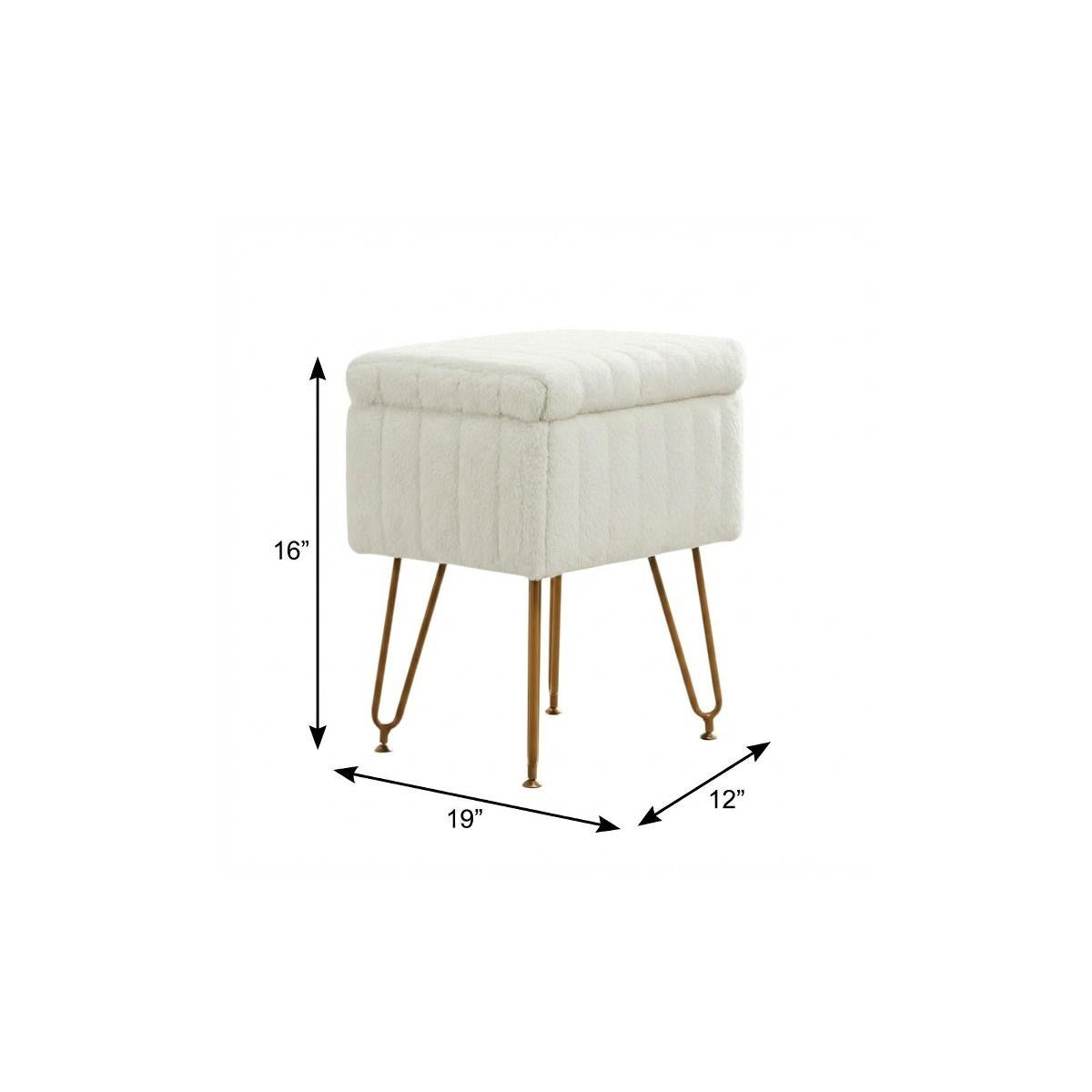 19" White and Gold Faux Fur Tufted Storage Ottoman Homeroots Living Room