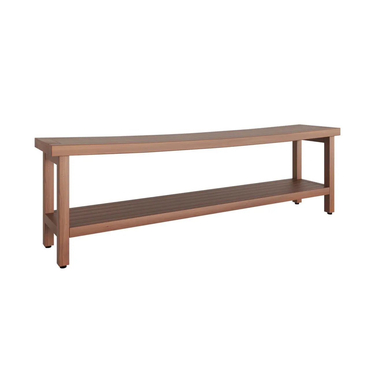 19" X 60" Brown Teak Rectangular Shower Bench With Shelf Homeroots Bed & Bath