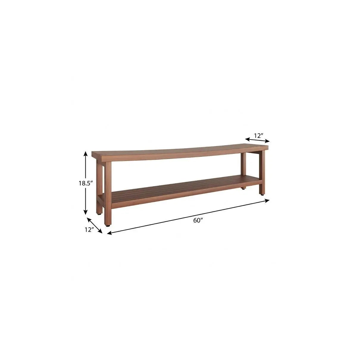 19" X 60" Brown Teak Rectangular Shower Bench With Shelf Homeroots Bed & Bath
