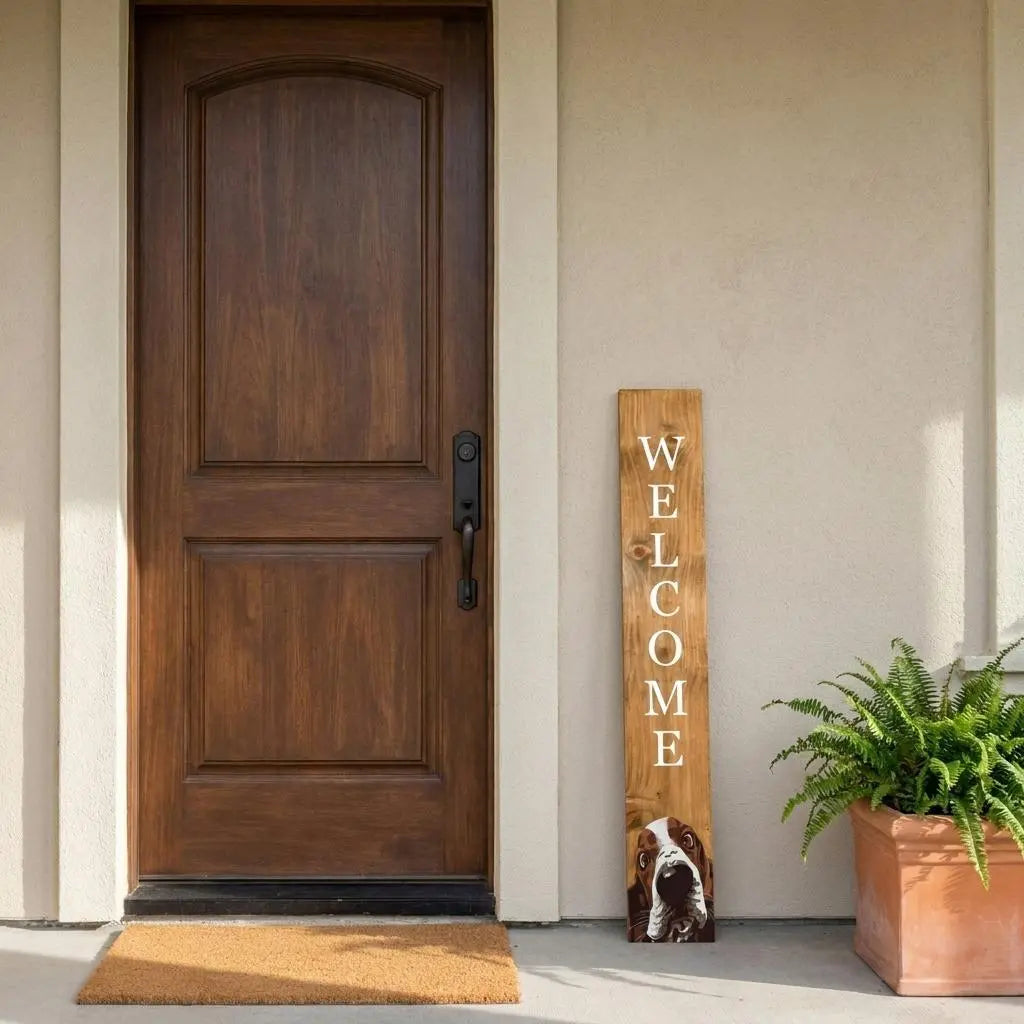 1" Tan And White Solid Wood Welcome Dogs Porch Sign Homeroots Outdoor