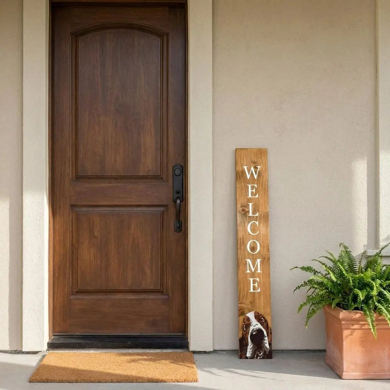 1" Tan And White Solid Wood Welcome Dogs Porch Sign Homeroots Outdoor