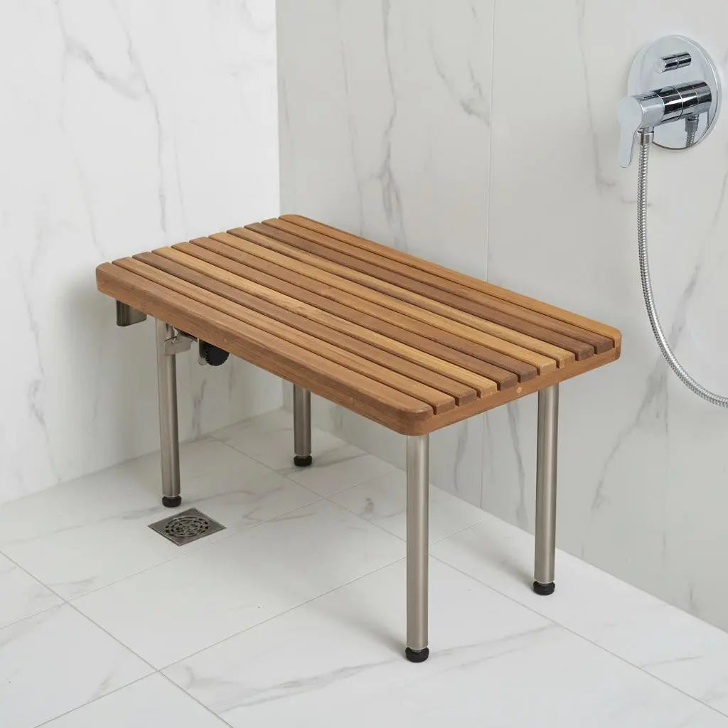 1" X 27" Brown Teak Rectangular Shower Bench Homeroots Bed & Bath