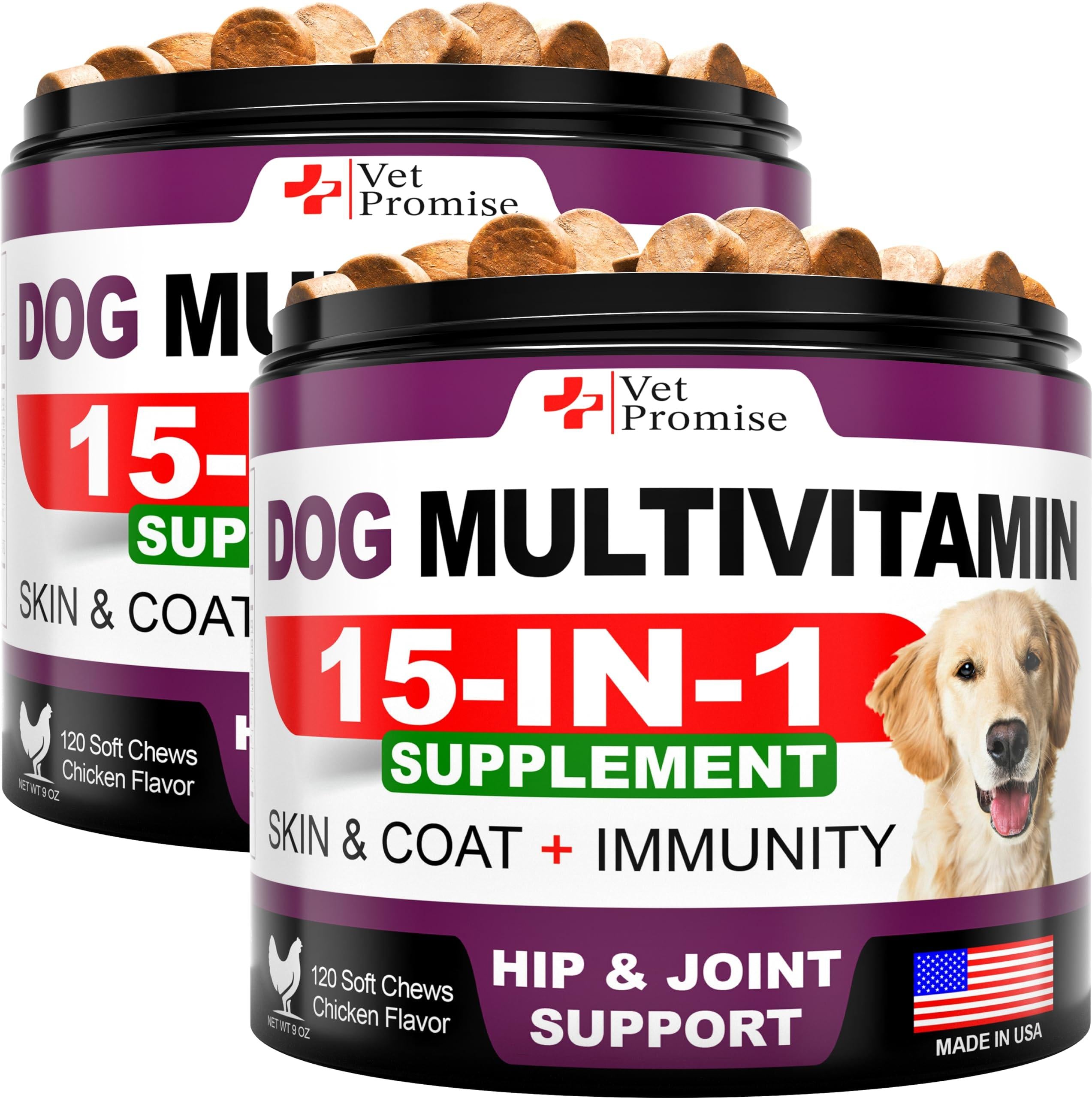 (2 Pack) Dog Multivitamin Chewable with Glucosamine   Dog Vitamins and Supplements   Senior & Puppy Multivitamin for Dogs   Pet Joint Support Health   Immunity   Mobility   Energy   240 Chews Vet Promise