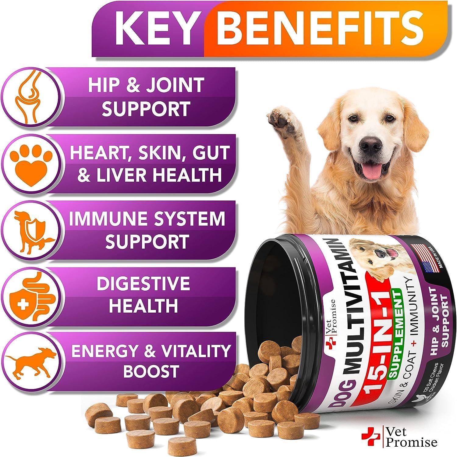 (2 Pack) Dog Multivitamin Chewable with Glucosamine   Dog Vitamins and Supplements   Senior & Puppy Multivitamin for Dogs   Pet Joint Support Health   Immunity   Mobility   Energy   240 Chews Vet Promise