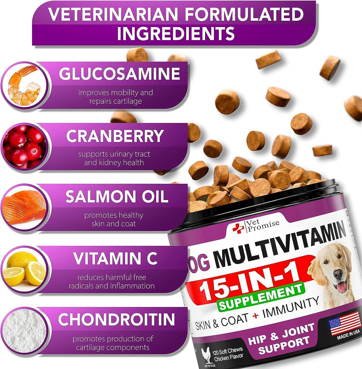 (2 Pack) Dog Multivitamin Chewable with Glucosamine   Dog Vitamins and Supplements   Senior & Puppy Multivitamin for Dogs   Pet Joint Support Health   Immunity   Mobility   Energy   240 Chews Vet Promise