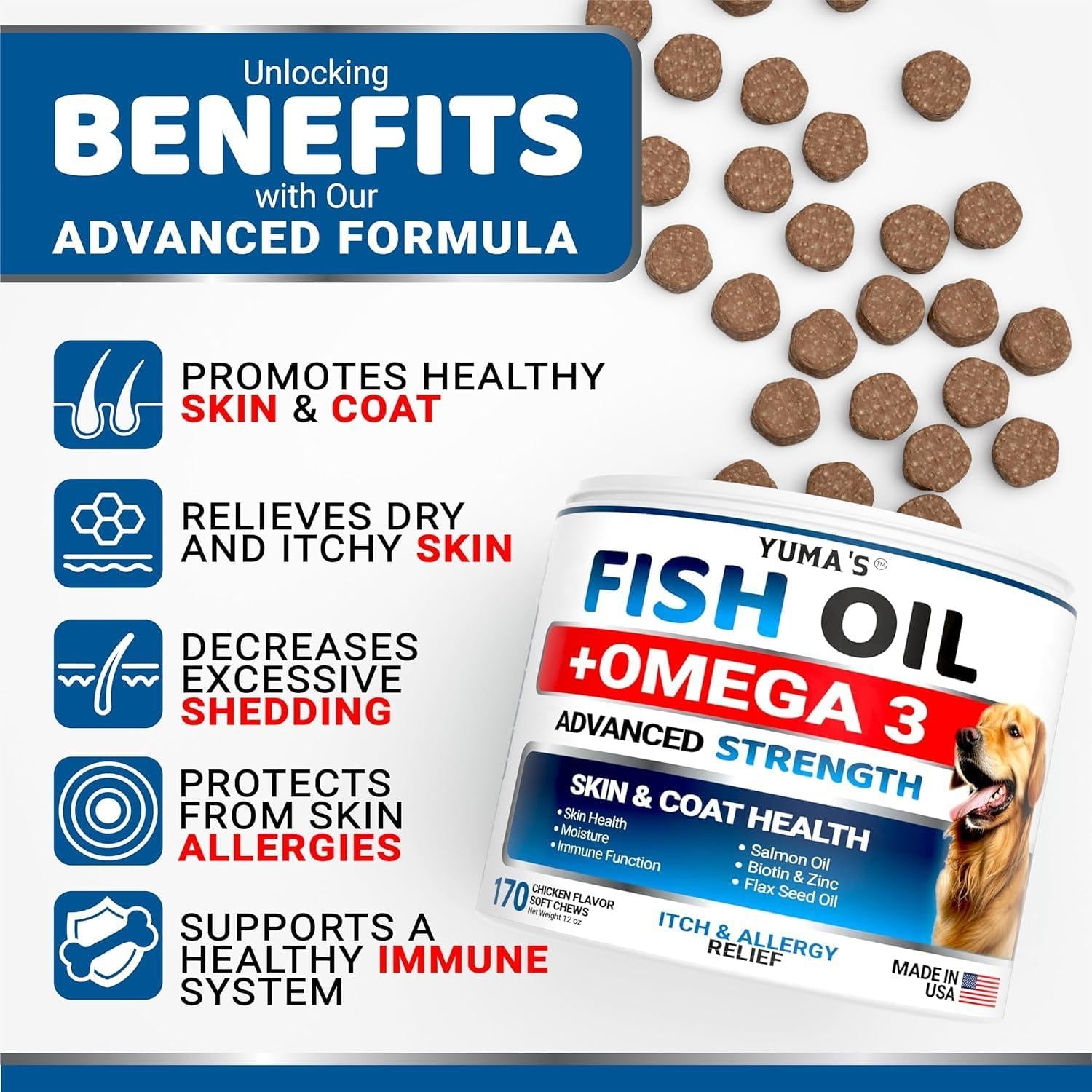 (2 Pack) Omega 3 Fish Oil for Dogs   Skin and Coat Supplement   Omega 3 for Dogs   Dry & Itchy Skin Relief Treatment   Allergy Support   Dog Anti Shedding Treats   Shiny Coats   EPA & DHA   Salmon Yuma'S