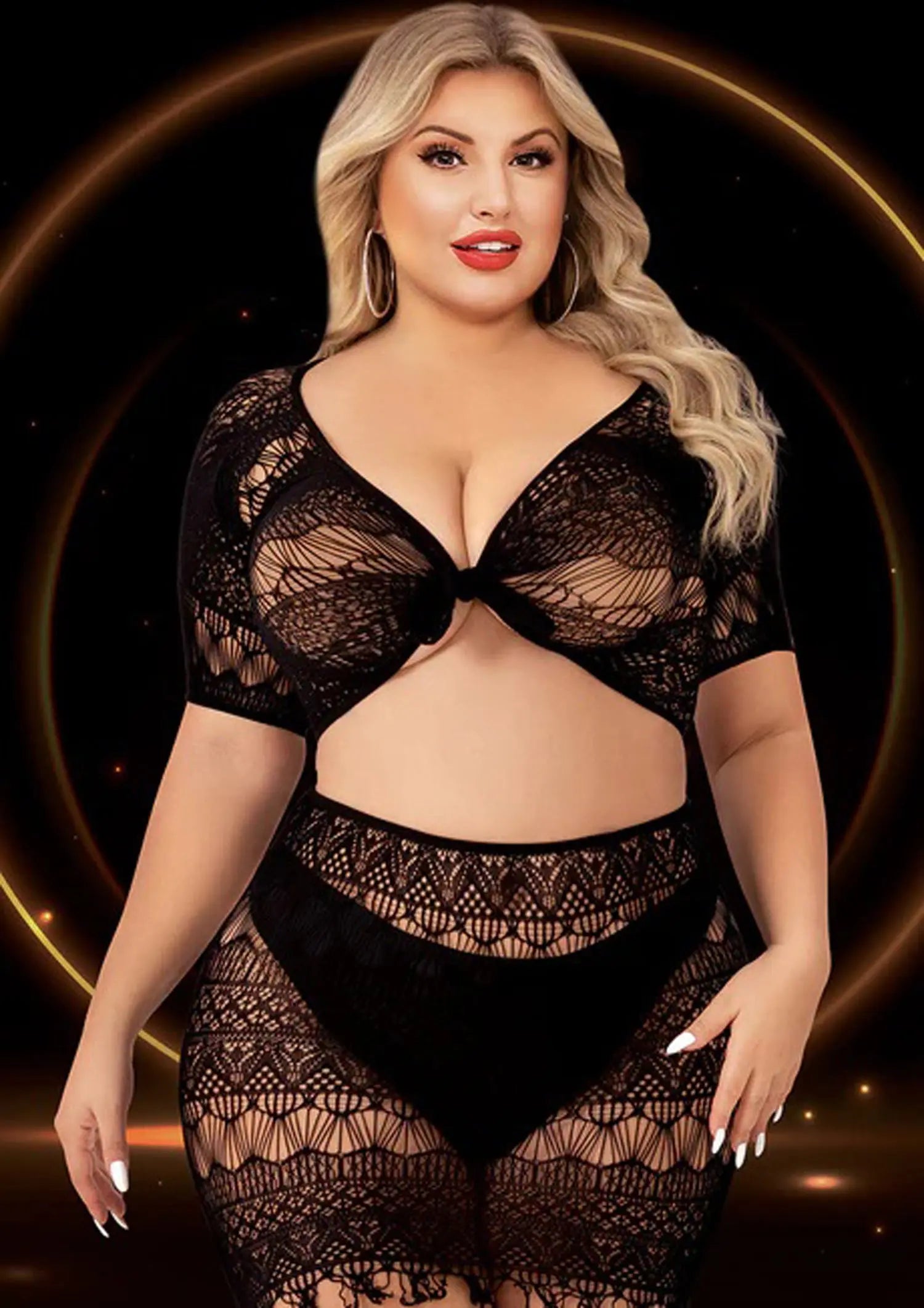 2 Piece Crop Top and Skirt Set - Queen Size - Black Lapdance