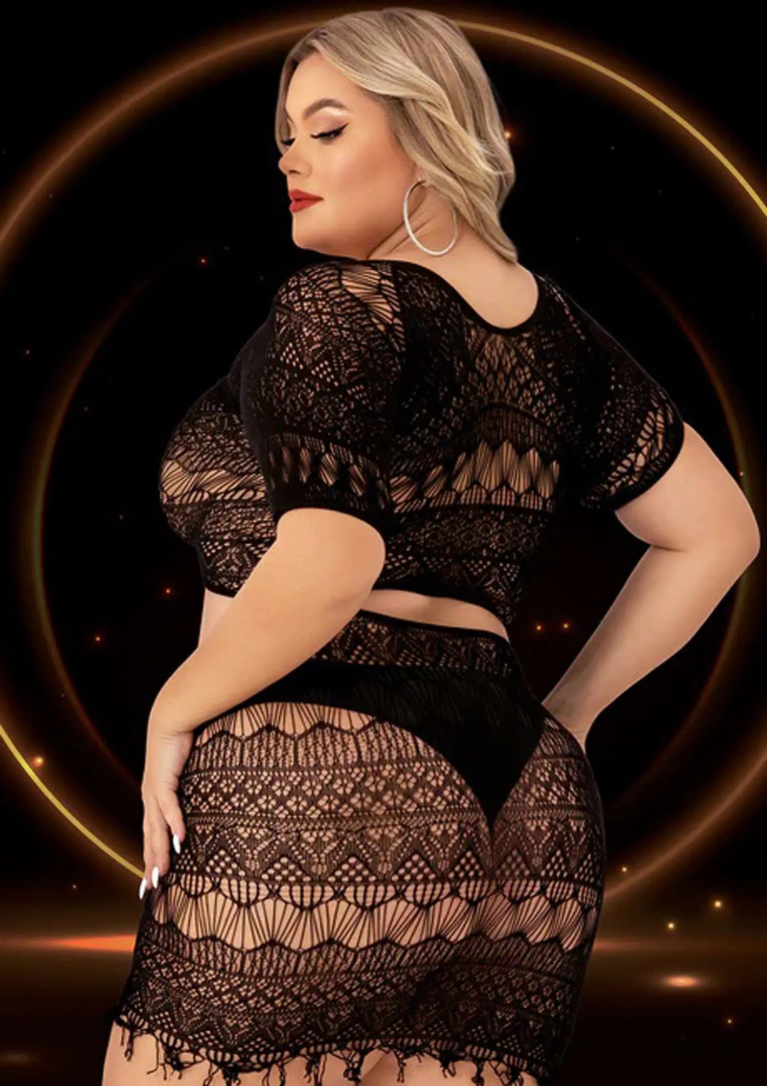 2 Piece Crop Top and Skirt Set - Queen Size - Black Lapdance