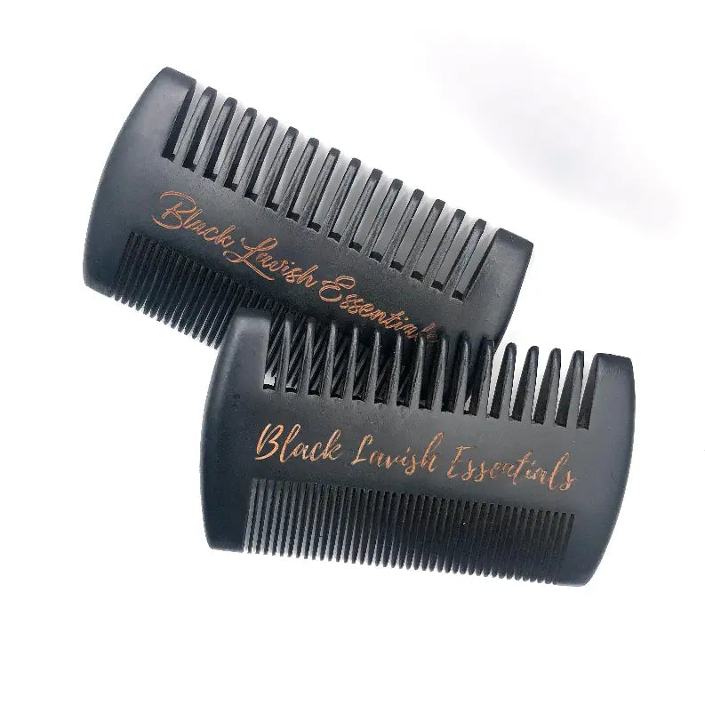 2-in-1 Wooden Beard Comb | Anti-Breakage for Full Beards | Engraved Peachwood Black Lavish Essentials