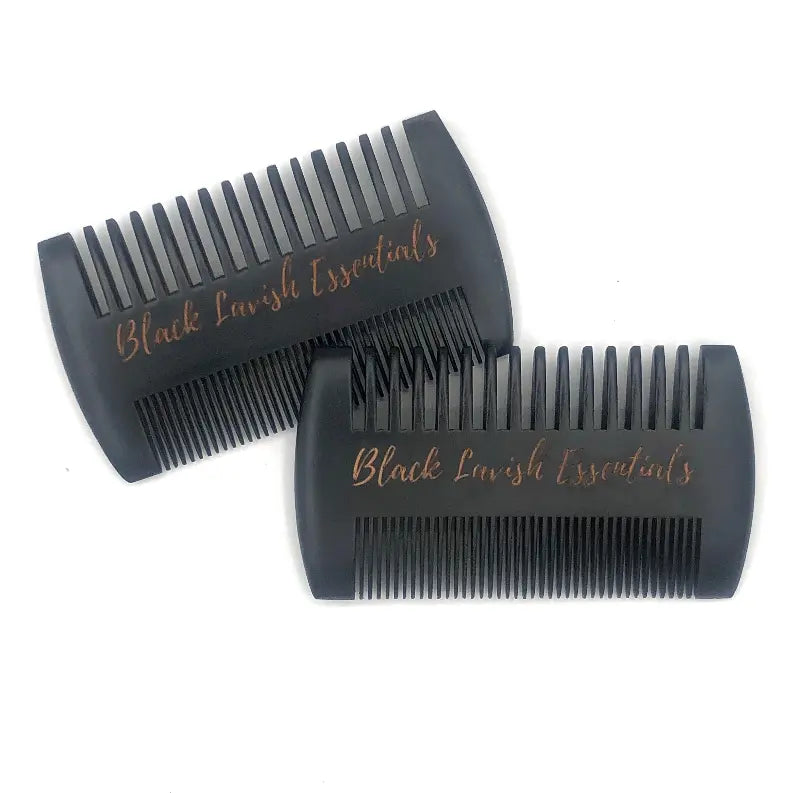 2-in-1 Wooden Beard Comb | Anti-Breakage for Full Beards | Engraved Peachwood Black Lavish Essentials
