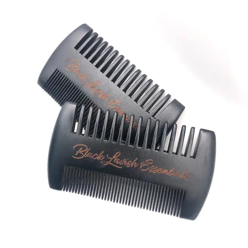 2-in-1 Wooden Beard Comb | Anti-Breakage for Full Beards | Engraved Peachwood Black Lavish Essentials