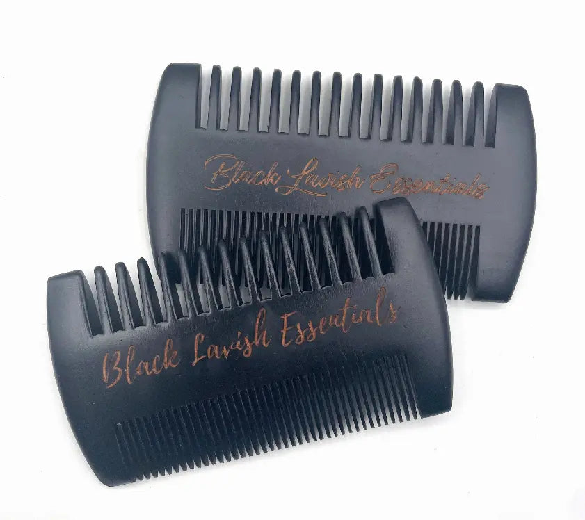 2-in-1 Wooden Beard Comb | Anti-Breakage for Full Beards | Engraved Peachwood Black Lavish Essentials