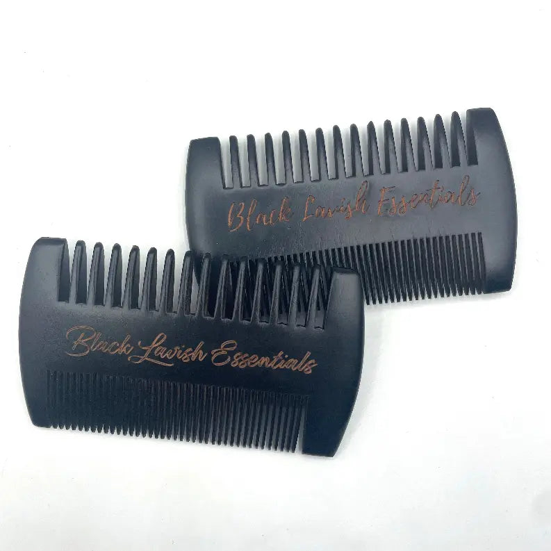 2-in-1 Wooden Beard Comb | Anti-Breakage for Full Beards | Engraved Peachwood Black Lavish Essentials