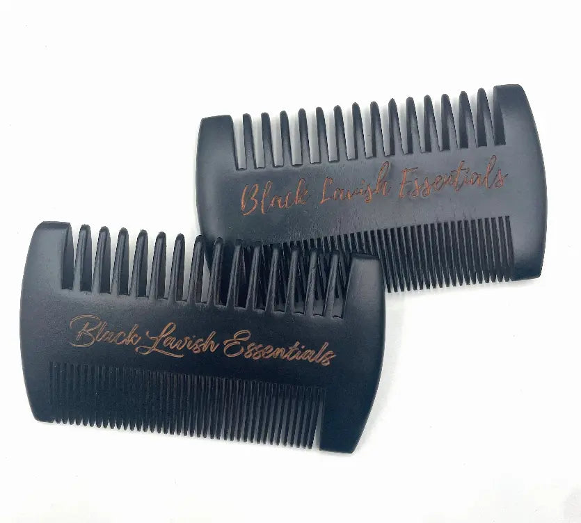 2-in-1 Wooden Beard Comb | Anti-Breakage for Full Beards | Engraved Peachwood Black Lavish Essentials