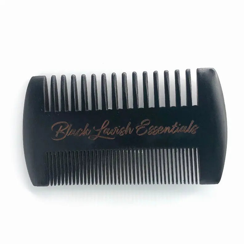2-in-1 Wooden Beard Comb | Anti-Breakage for Full Beards | Engraved Peachwood Black Lavish Essentials