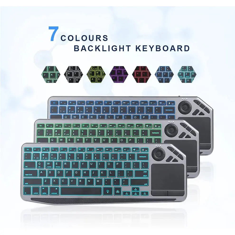 2.4G Wireless TV Keyboard with Touchpad 7-Colors Backlit Bluetooth Keyboard Rechargeable Keyboard for Smart TV iOS iPhone/IPad GreatEagleInc
