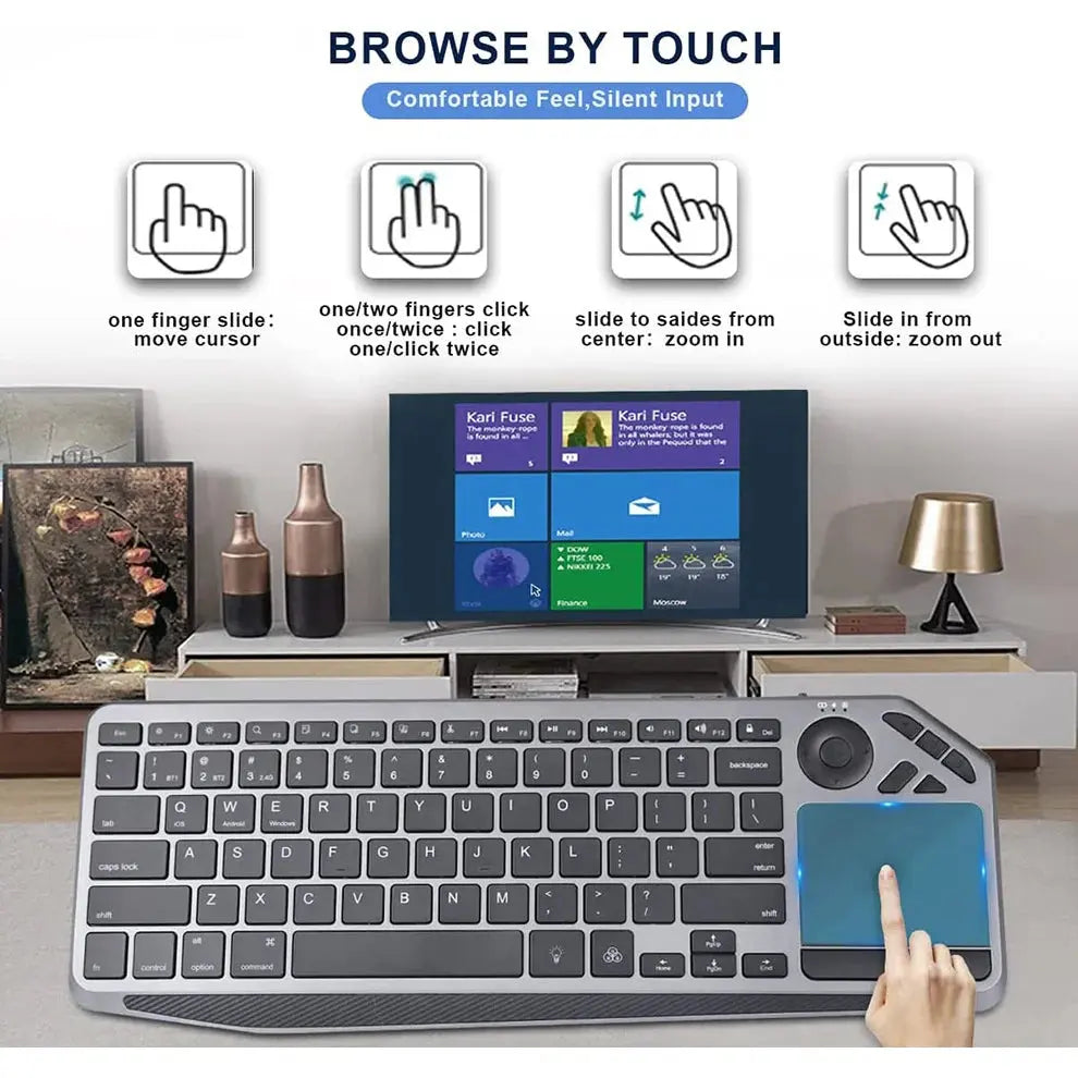 2.4G Wireless TV Keyboard with Touchpad 7-Colors Backlit Bluetooth Keyboard Rechargeable Keyboard for Smart TV iOS iPhone/IPad GreatEagleInc
