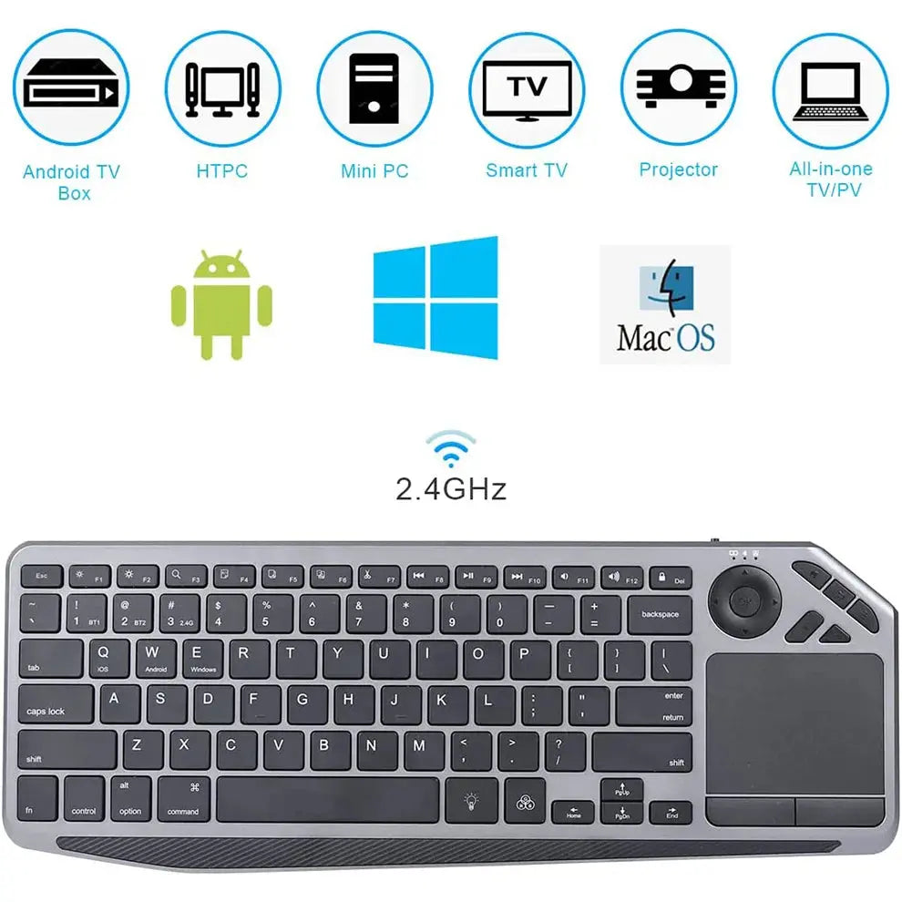 2.4G Wireless TV Keyboard with Touchpad 7-Colors Backlit Bluetooth Keyboard Rechargeable Keyboard for Smart TV iOS iPhone/IPad GreatEagleInc