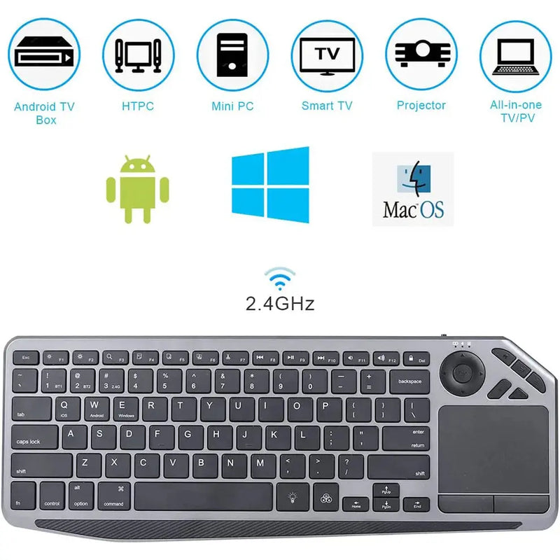 2.4G Wireless TV Keyboard with Touchpad 7-Colors Backlit Bluetooth Keyboard Rechargeable Keyboard for Smart TV iOS iPhone/IPad GreatEagleInc