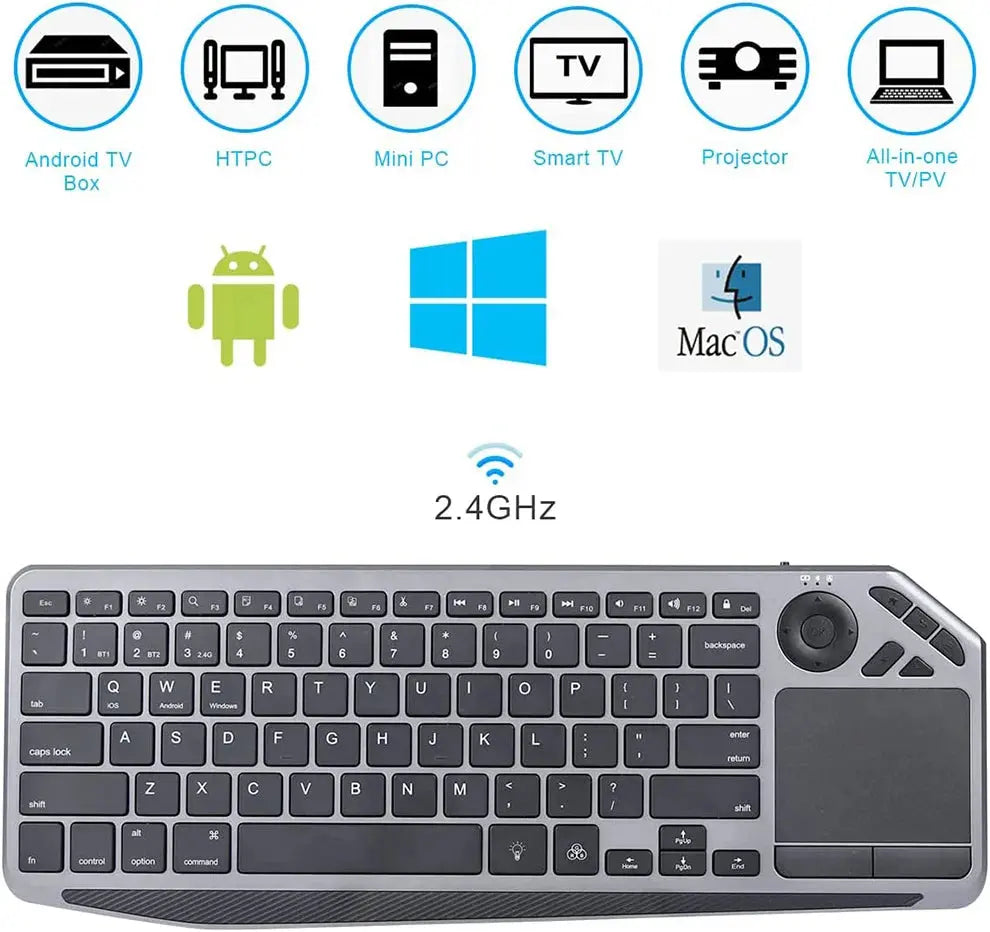 2.4G Wireless TV Keyboard with Touchpad 7-Colors Backlit Bluetooth Keyboard Rechargeable Keyboard for Smart TV iOS iPhone/IPad GreatEagleInc