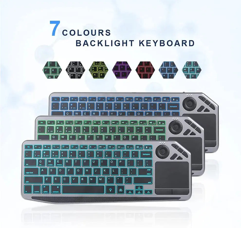 2.4G Wireless TV Keyboard with Touchpad 7-Colors Backlit Bluetooth Keyboard Rechargeable Keyboard for Smart TV iOS iPhone/IPad GreatEagleInc