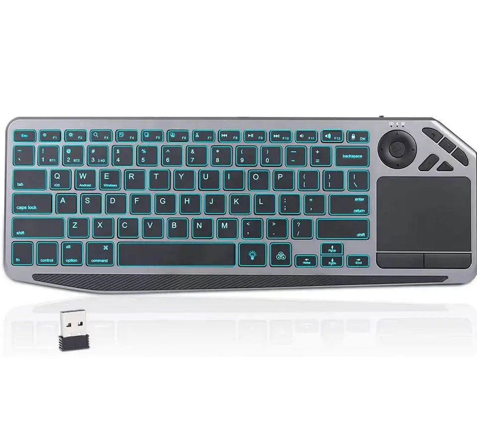 2.4G Wireless TV Keyboard with Touchpad 7-Colors Backlit Bluetooth Keyboard Rechargeable Keyboard for Smart TV iOS iPhone/IPad GreatEagleInc