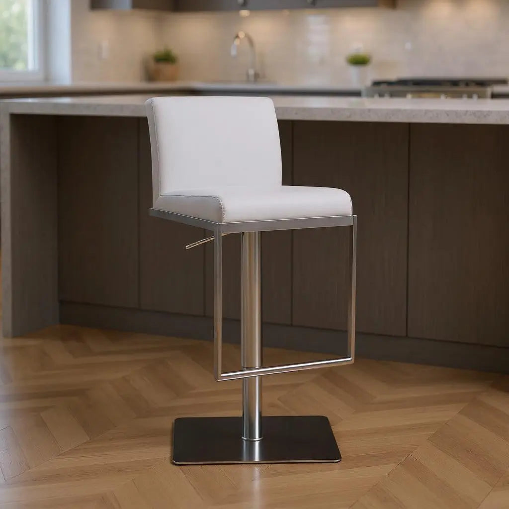 20 " White And Silver Stainless Steel Bar Chair Homeroots Living Room